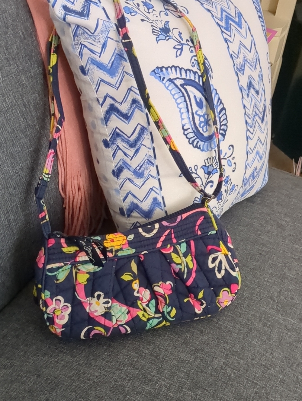 Vera Bradley Navy Quilted Floral Crossbody with Pink, Yellow & Green